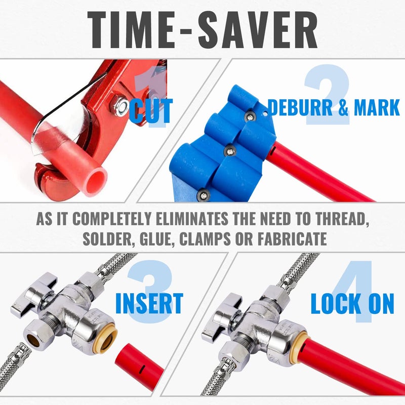 SUNGATOR Dual Compression Outlet Stop Valve, 1/2" Push-to-Connect x 3/8" Compression Push Fit Shut Off Water Valve with Disconnect Clip & Tape, Chrome Plated No Lead Brass for PEX, Copper, CPVC - Image 5